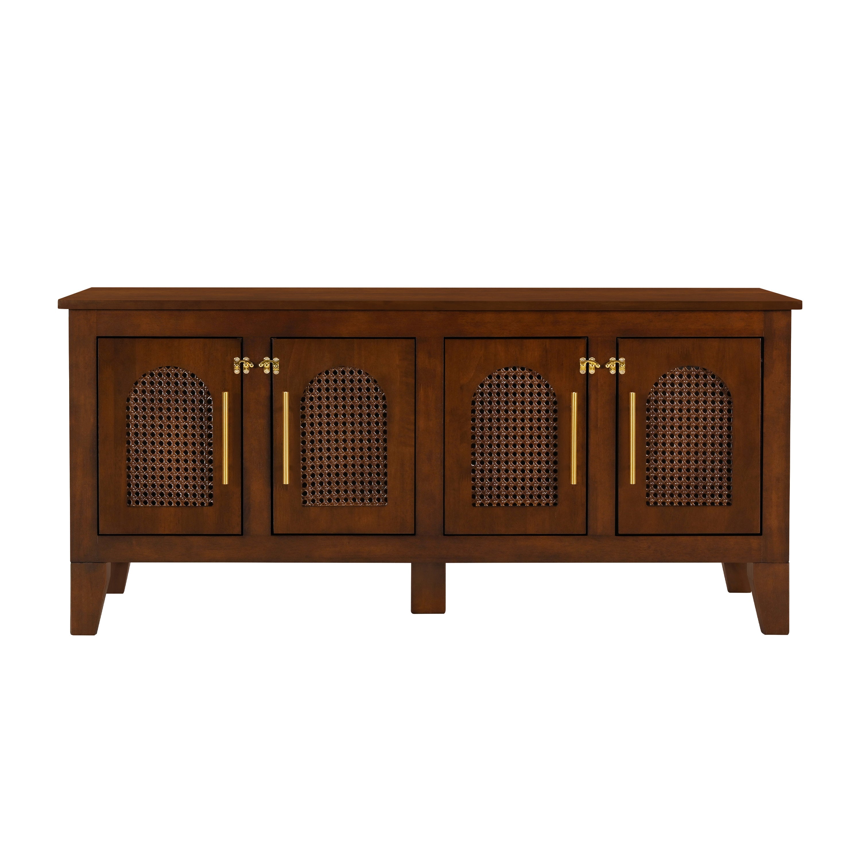 Wooden cabinet with rattan doors on a white background
