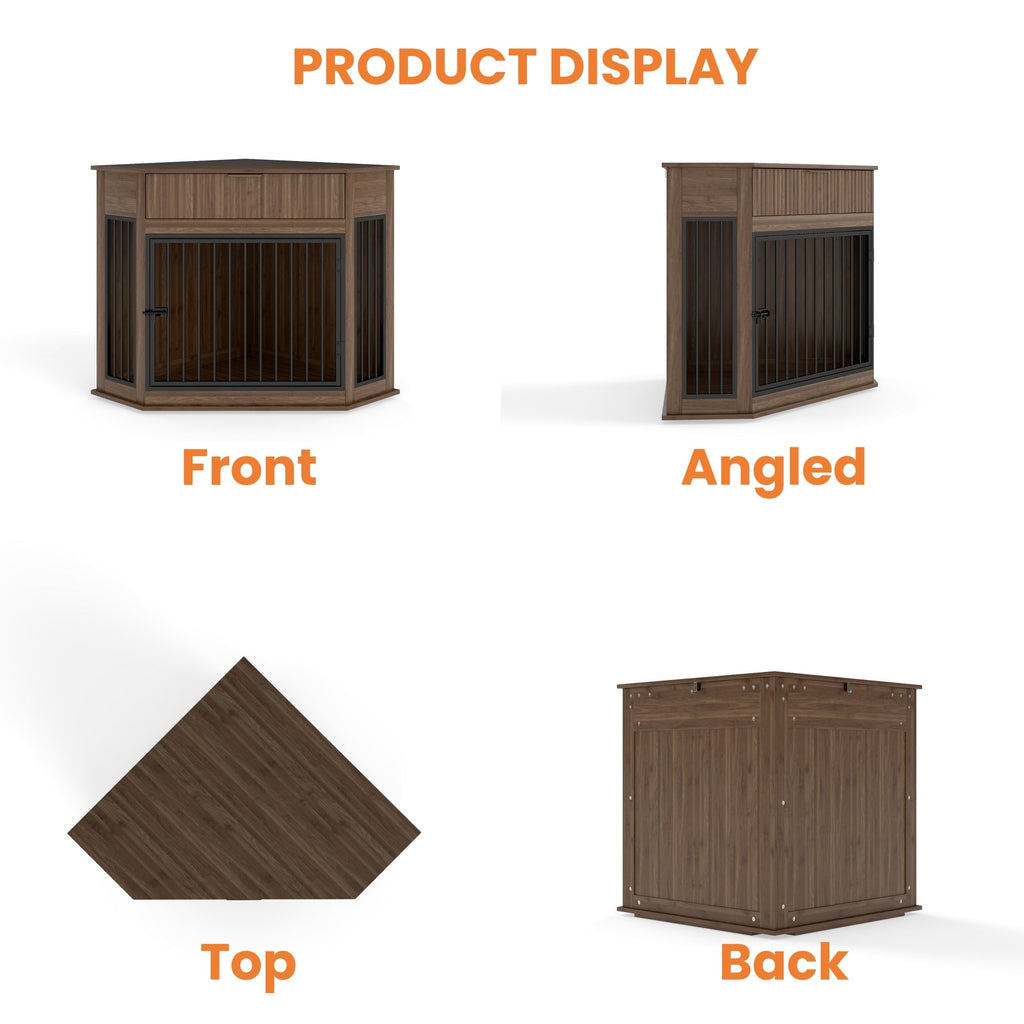 Corner Dog Crate Furniture with Fluted Drawer 