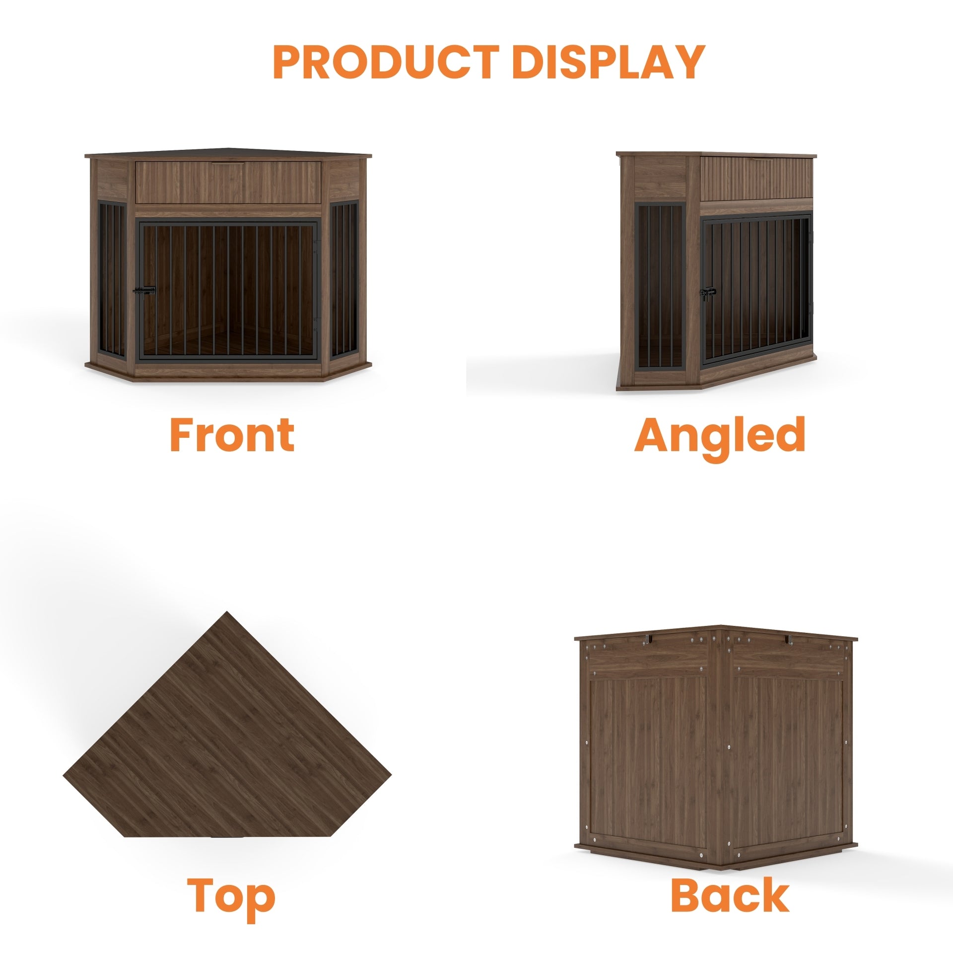 Corner Dog Crate Furniture with Fluted Drawer 
