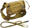 Tactical dog harness with a leash on a white background