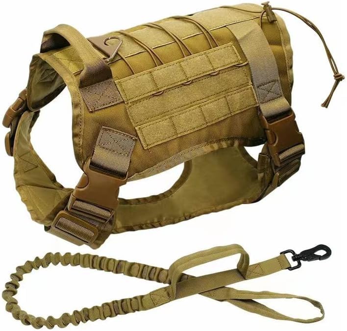 Tactical dog harness with a leash on a white background