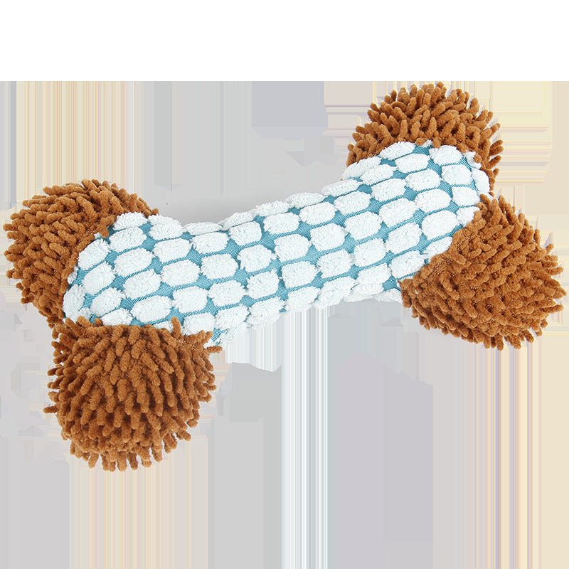 Dog bone-shaped toy with brown ends on a white background
