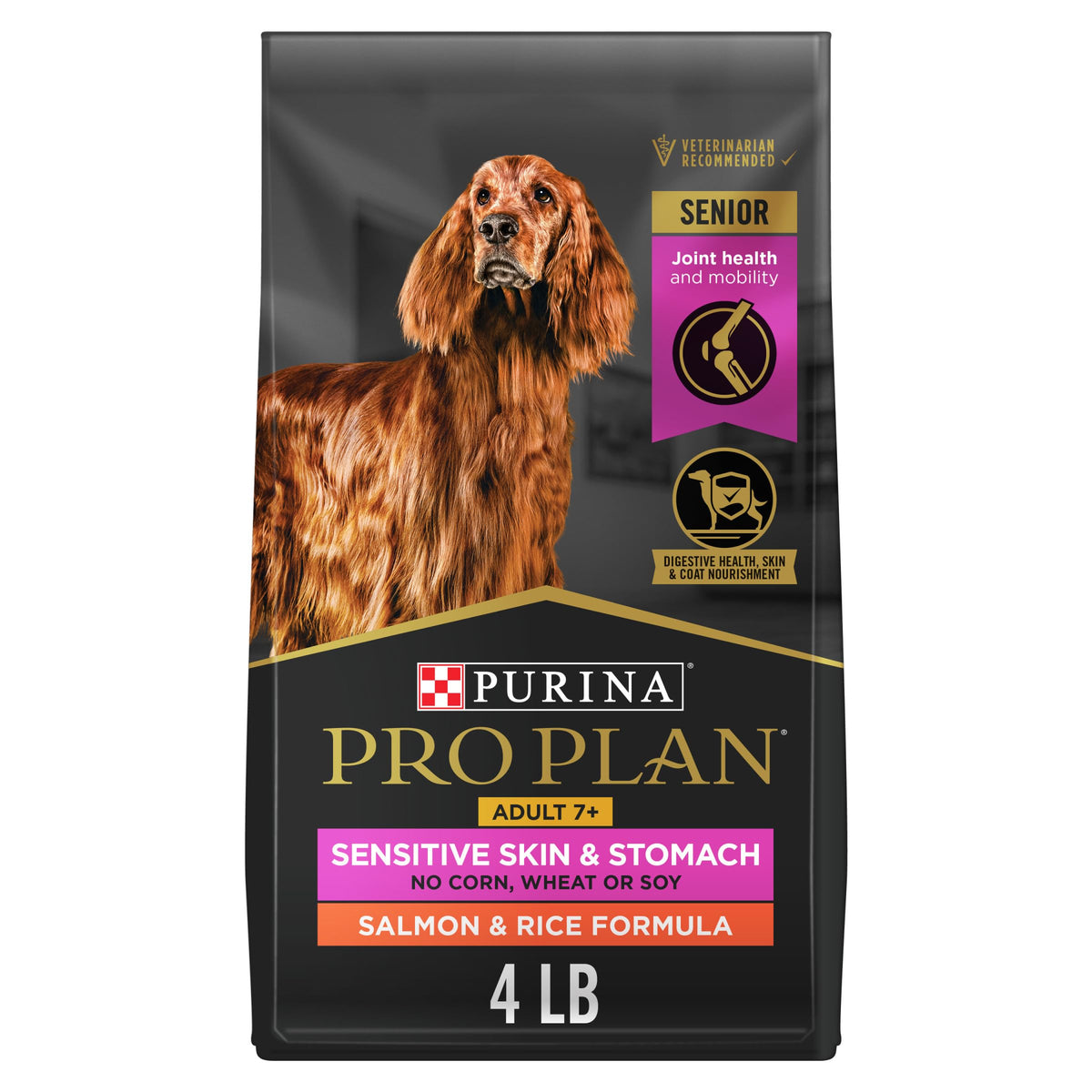 Purina Pro Plan Senior 7+ Sensitive Skin & Stomach Dry Dog Food — Salmon & Rice (4lb)
