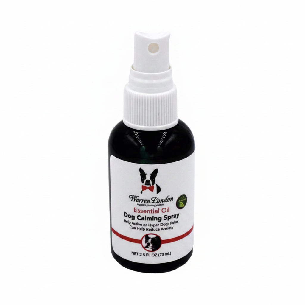 "Warren London Essential Oil Dog Calming Spray 2.5 oz bottle with pump dispenser - natural calming spray for dogs"