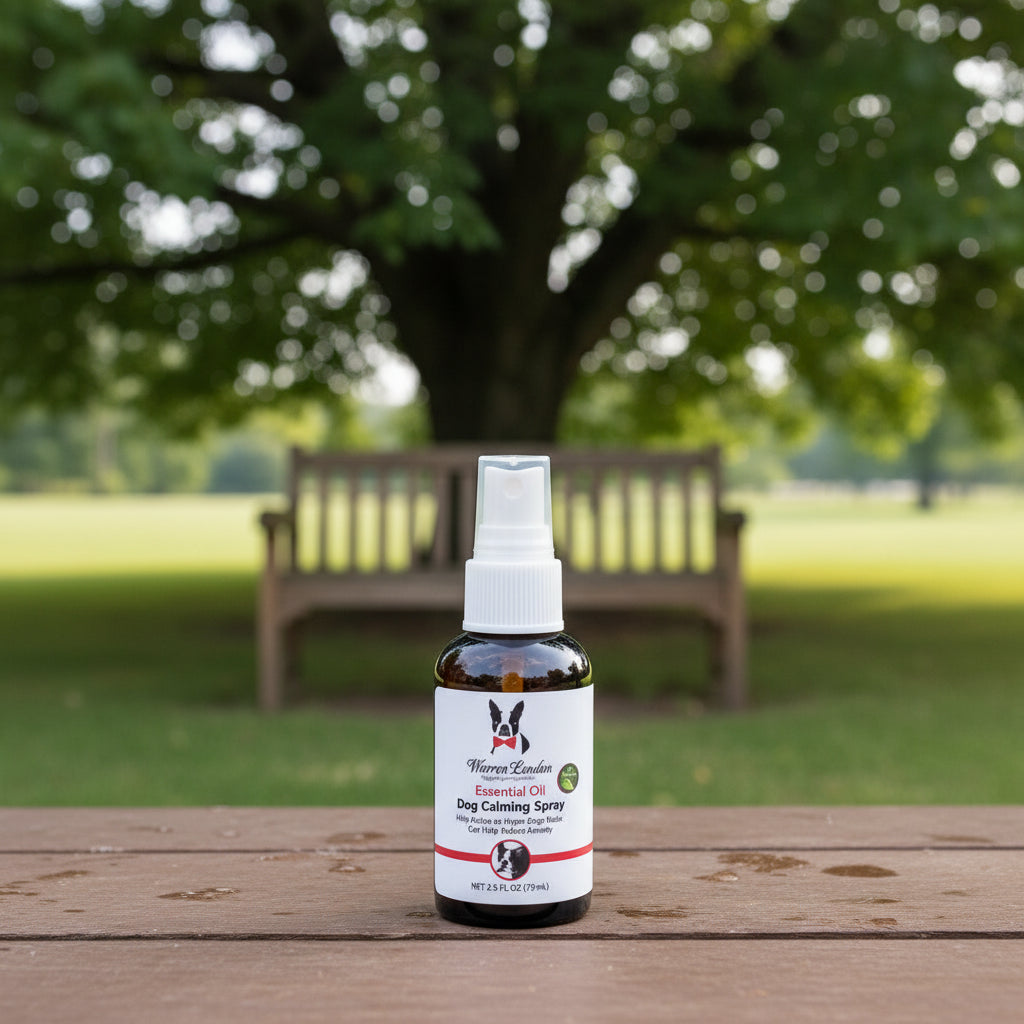 "Warren London Essential Oil Dog Calming Spray 2.5 oz bottle with pump dispenser - natural calming spray for dogs"