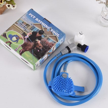 Silicone Dog Bath Brush & Sprinkler Combo — Hose-Connect, Massage Bristles, Easy Rinse