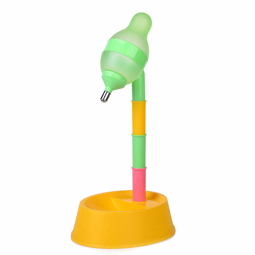 Colorful toy with a light bulb-like top on a white background