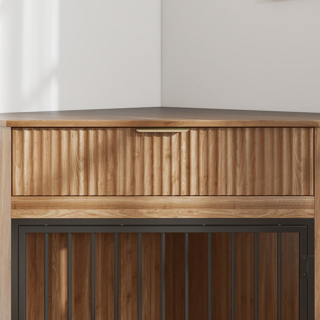 Corner Dog Crate Furniture with Fluted Drawer 