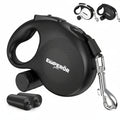 Black retractable dog leash with handle and carabiner, featuring Emperor Pets branding.