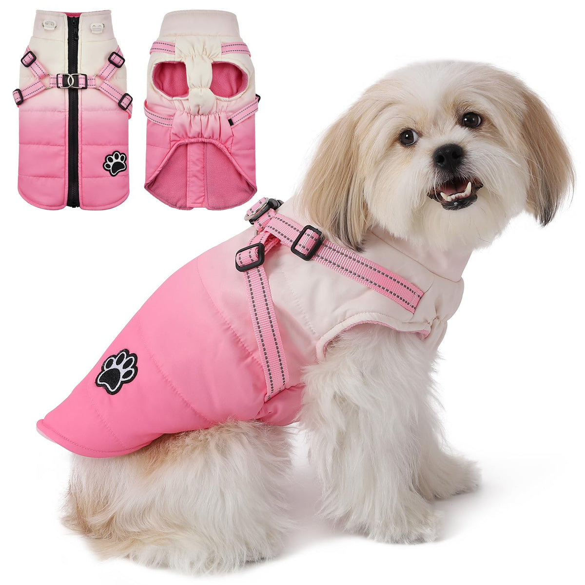 2-in-1 Dog Harness Coat – Waterproof Winter Jacket with Reflective Strip