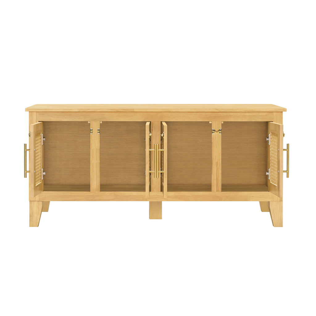Wooden cabinet with glass doors on a white background
