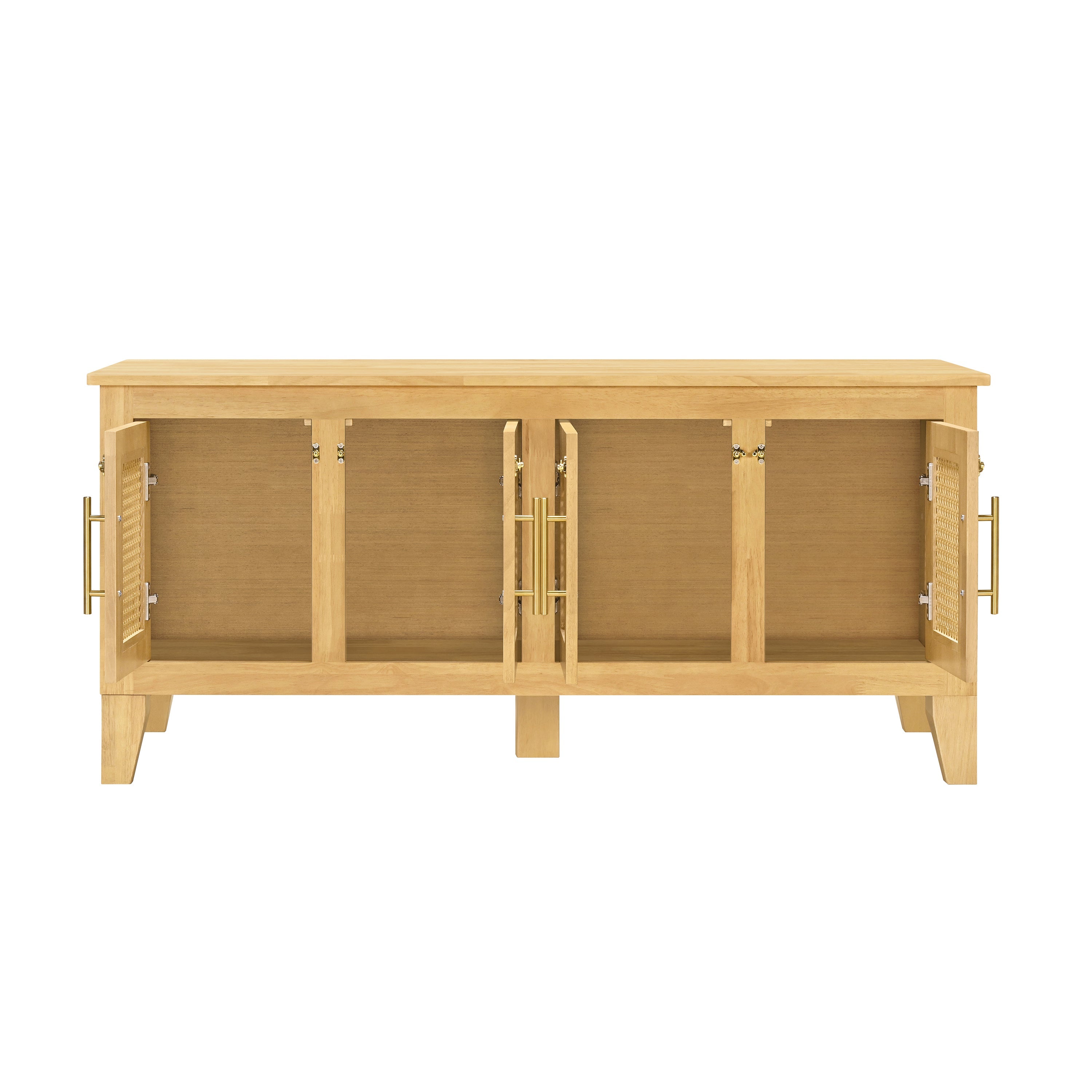 Wooden cabinet with glass doors on a white background