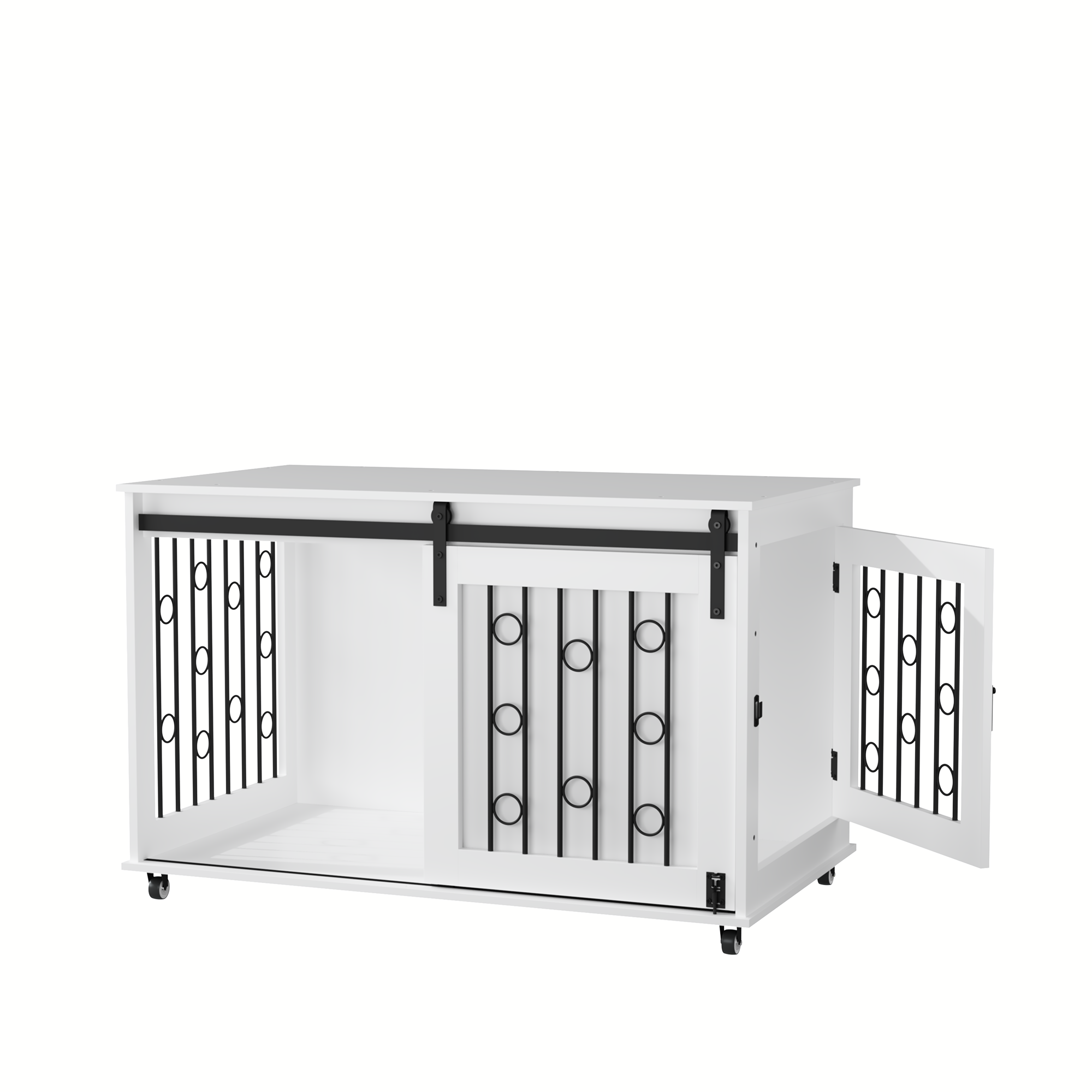 Modern Wooden Dog Crate Furniture with Sliding Barn Door – Indoor Pet Kennel