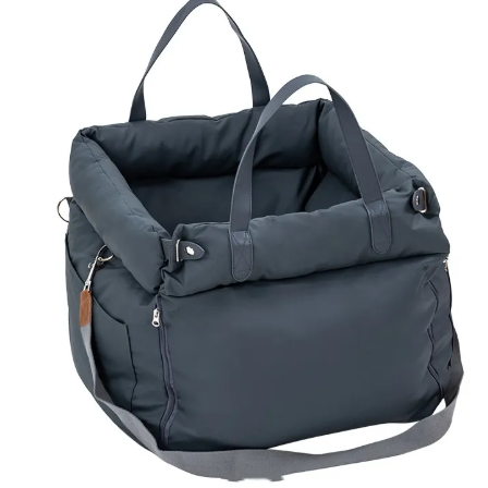Dark gray backpack with multiple straps on a white background