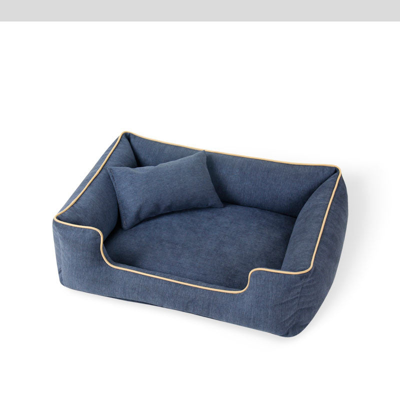 Small Dog Bed with Pillow | Washable | Silver Gray, Dark Brown & Navy Blue
