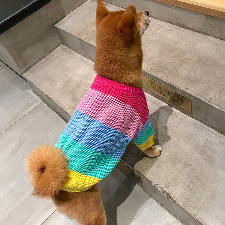 Rainbow Wool Knit Dog & Cat Sweater — Vibrant, Cosy Fall/Winter Knitwear (S–3XL)