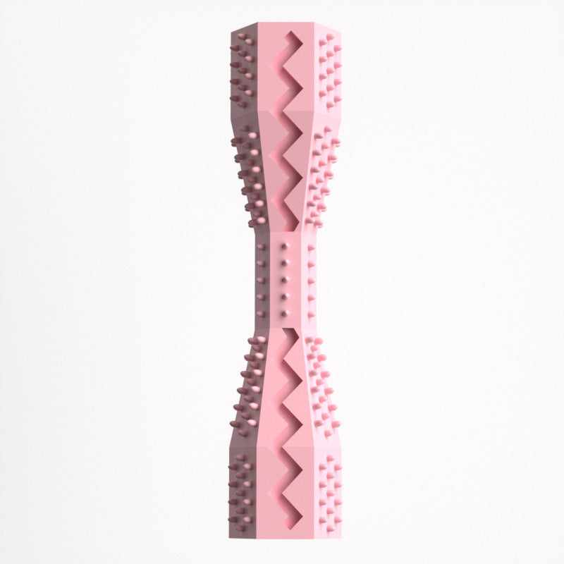 Pink pet chew toy with textured surface on a white background