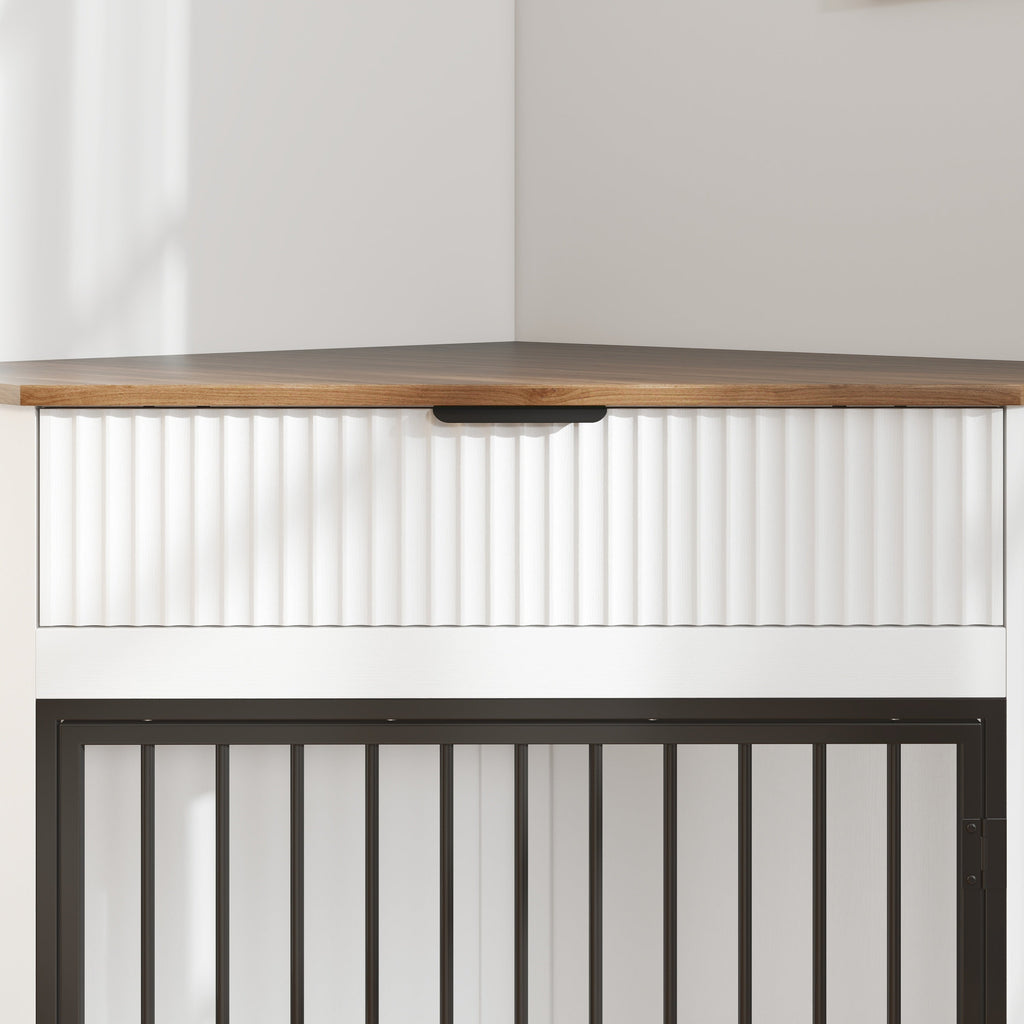 Corner Dog Crate Furniture with Fluted Drawer 