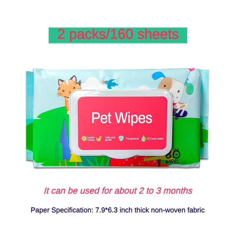 Pet wipes packaging with cartoon designs on a white background