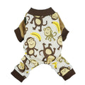 Dog pajamas with monkey and banana pattern on a white background