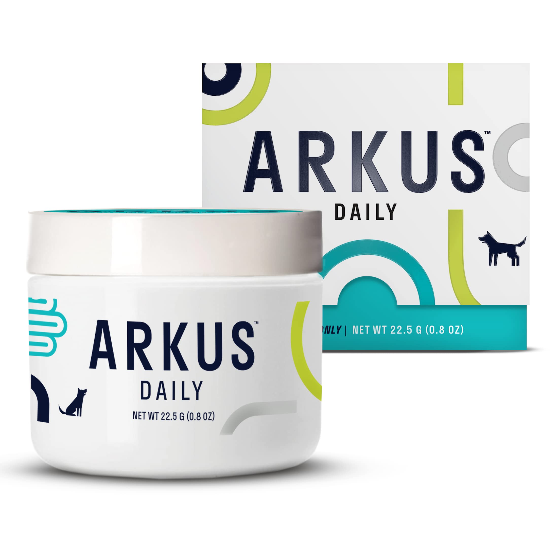ARKUS Daily pet product jar and packaging on a white background