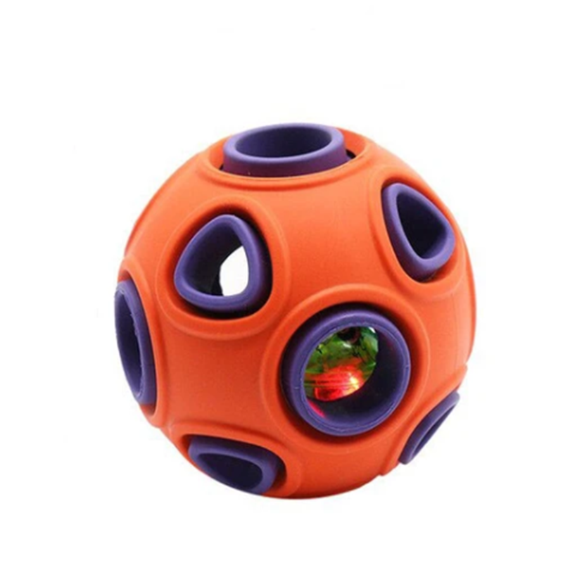 Orange and purple ball-shaped toy on a white background