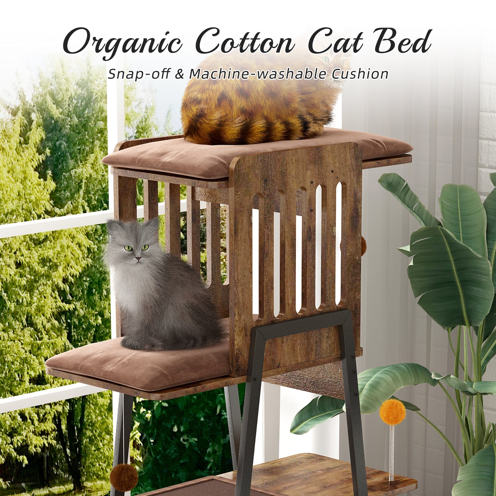 Modern Wooden Cat Tree – 58" Large Cat Tower