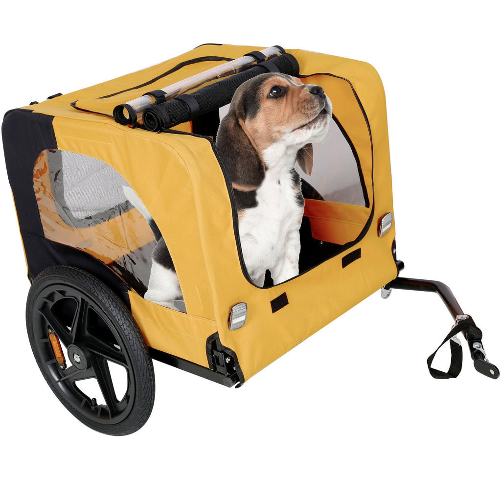 Foldable Dog Bicycle Trailer & Pet Stroller — 88lb Rated, Weatherproof, 16" Pneumatic Wheels (Yellow)