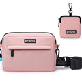 Pink crossbody bag with matching pouch on a white background, featuring TIKUTUK brand.