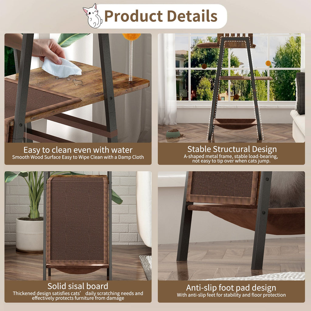 Modern Wooden Cat Tree – 58" Large Cat Tower
