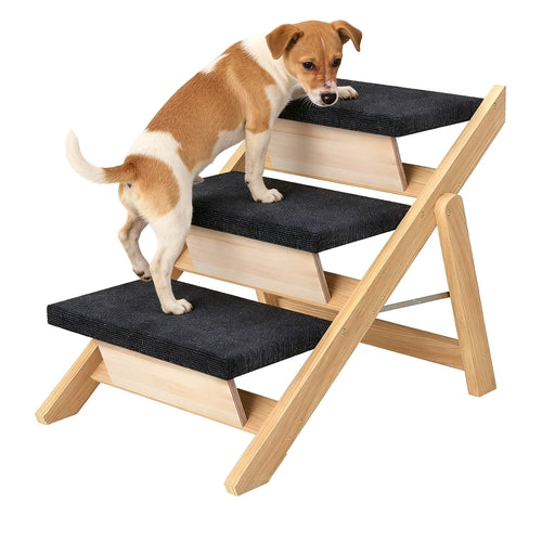 Foldable Wooden Pet Stairs & Ramp – 2-in-1 Dog Steps for Beds, Sofas & Cars