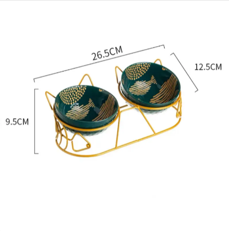 Elevated Ceramic Double Pet Bowl with Cat-Ear Stand