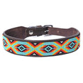 Dog collar with colorful beaded design on a white background