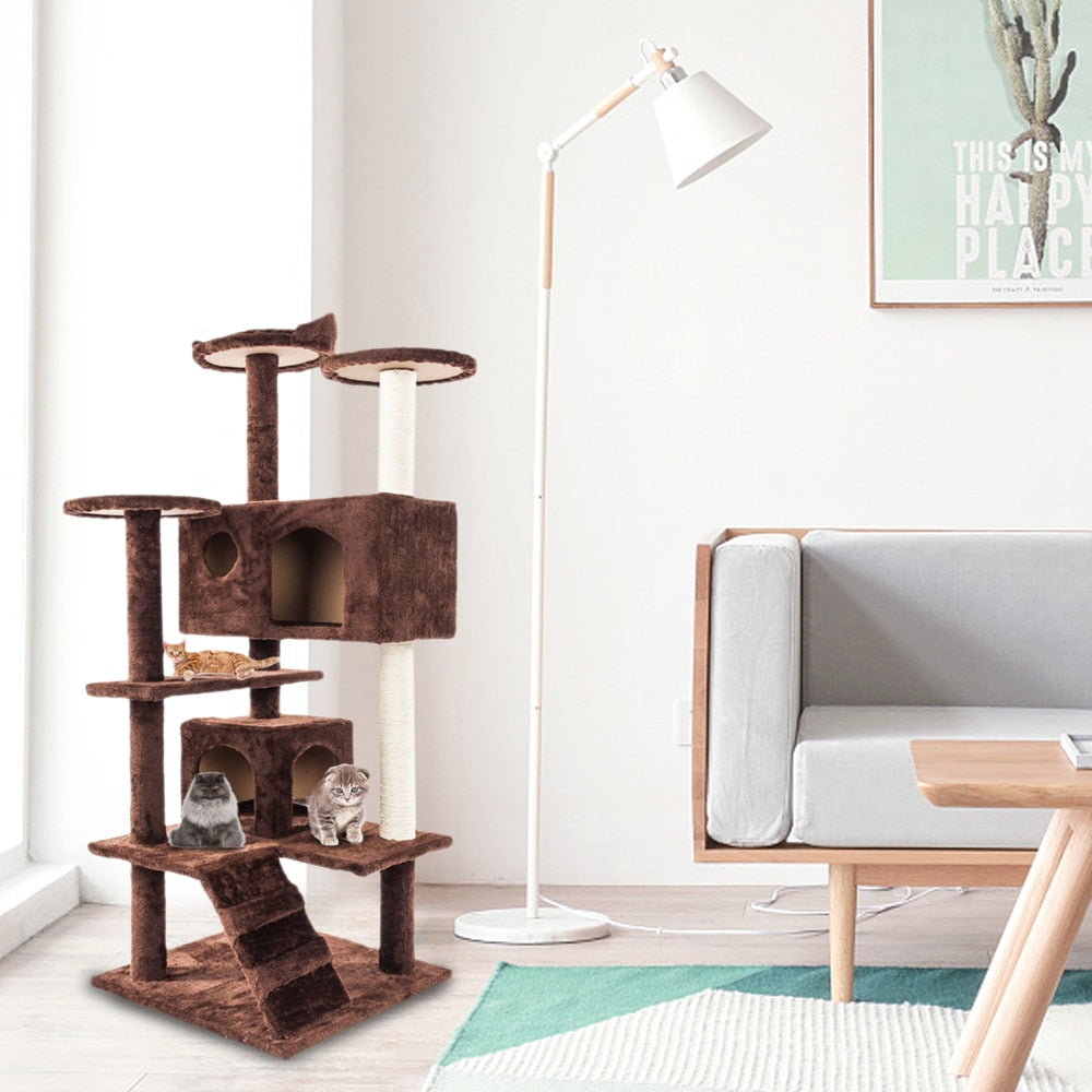 Cat Tree with Stairs, Sisal Scratching Posts & Cozy Houses