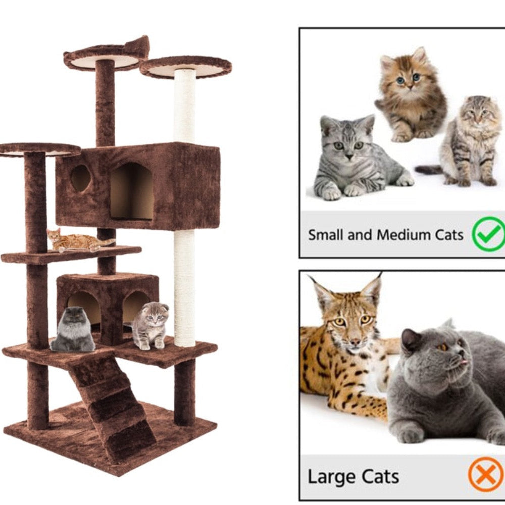 Cat Tree with Stairs, Sisal Scratching Posts & Cozy Houses