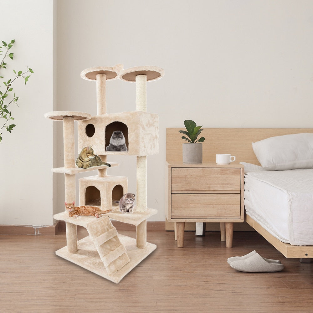 Cat Tree with Stairs, Sisal Scratching Posts & Cozy Houses