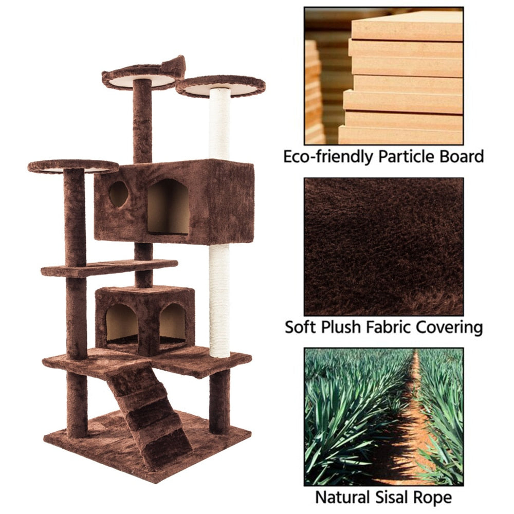 Cat Tree with Stairs, Sisal Scratching Posts & Cozy Houses