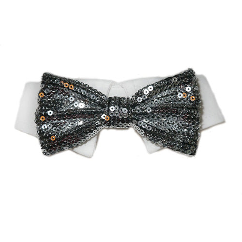 Sparky Sequin Bow Tie Dog Collar – Silver