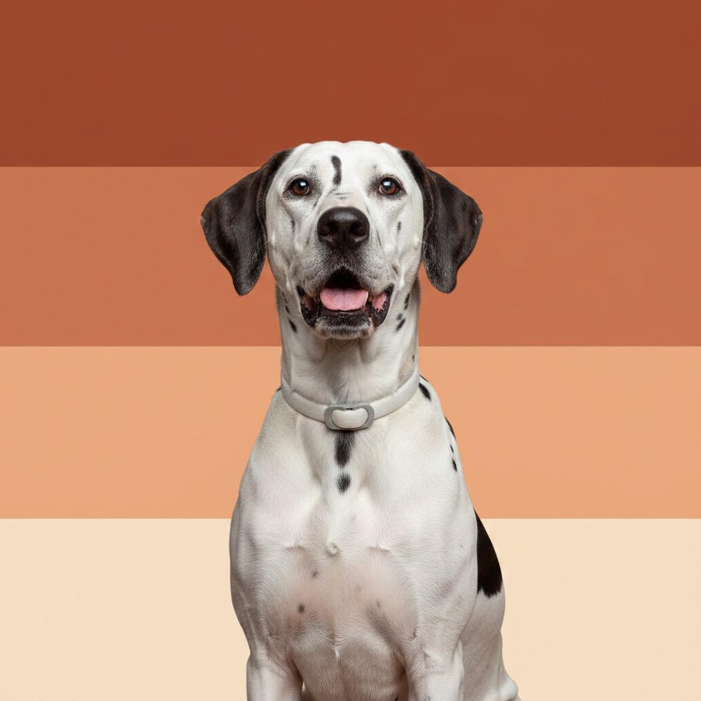 Dog with a collar on a two-tone brown background