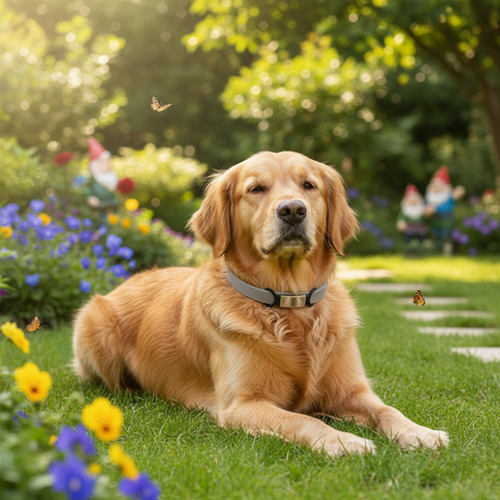 golden retriever wearing silicone flea repellent collar