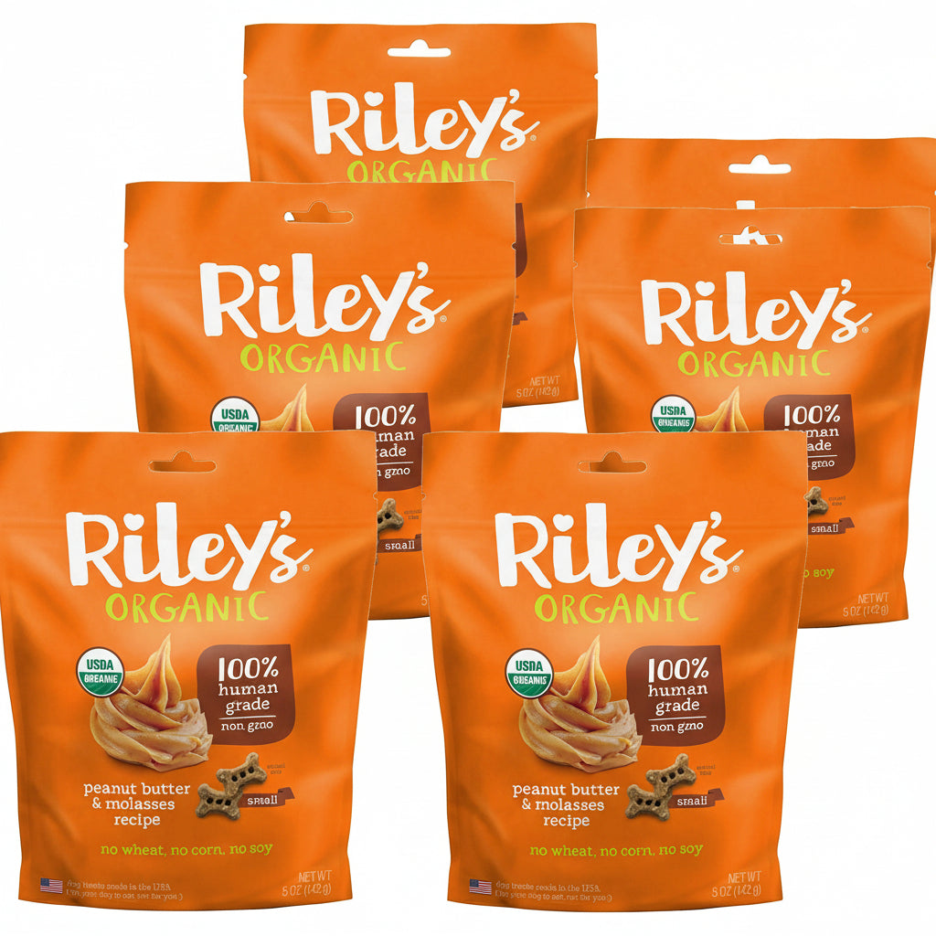 Riley's Organics Peanut Butter & Molasses Small Bone Dog Treats (5oz, Pack of 6)