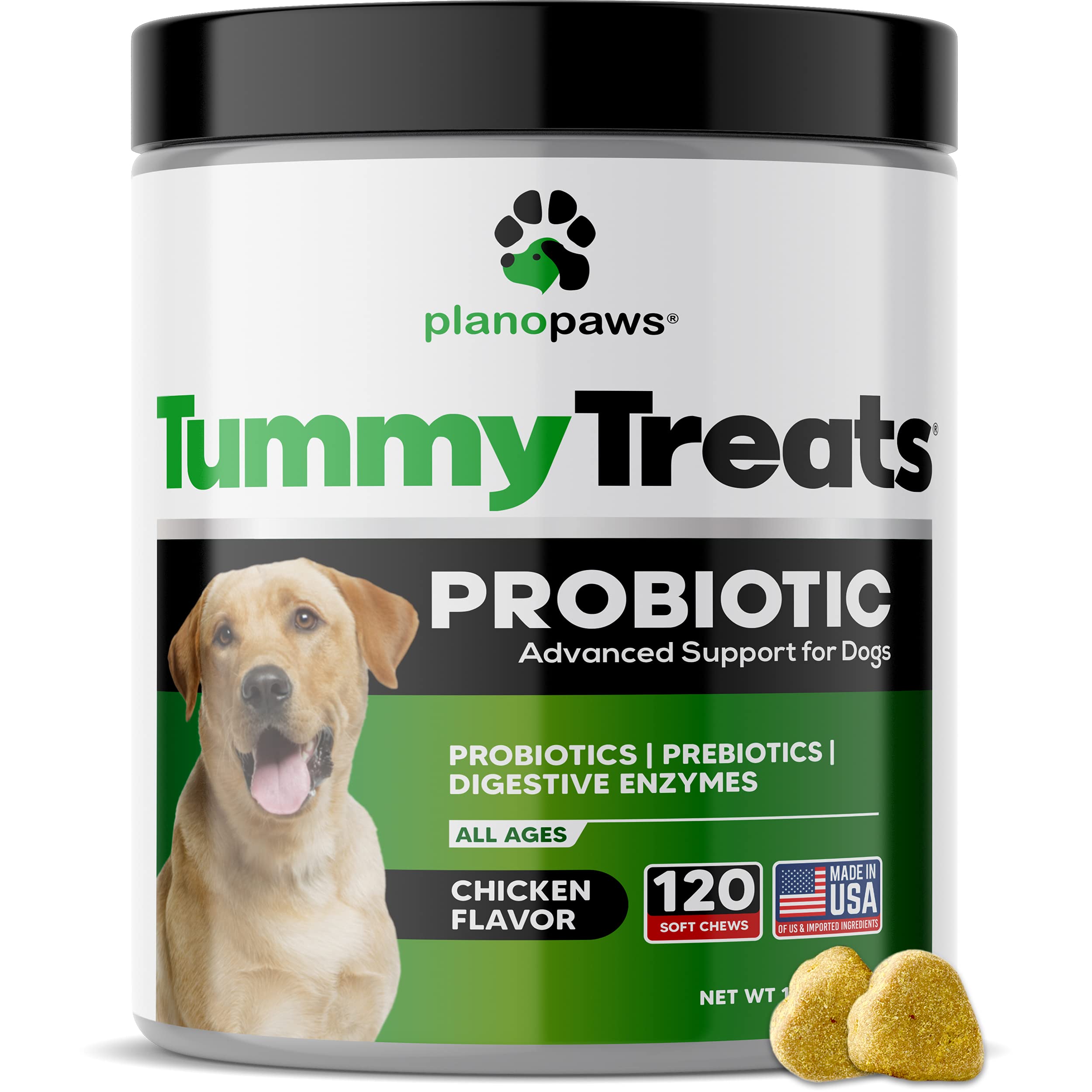 Planopaws Tummy Treats Probiotic for dogs on a white background