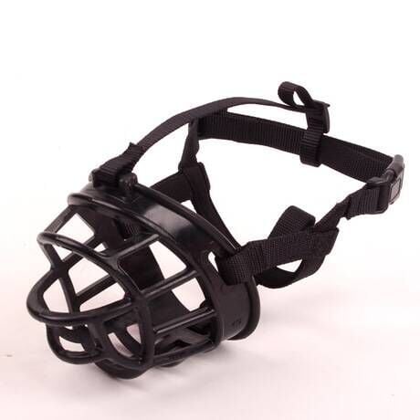 Black dog muzzle with straps on a white background