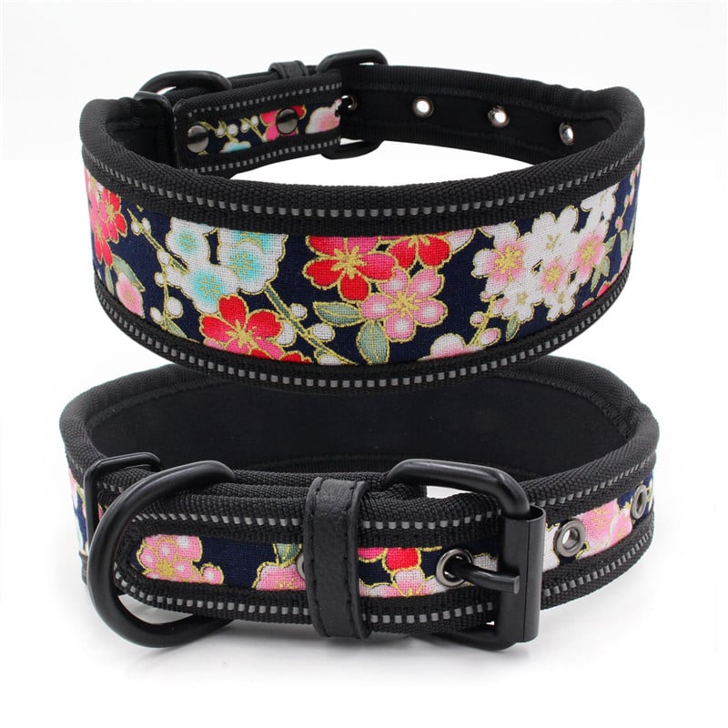 Floral-patterned dog collar on a white background