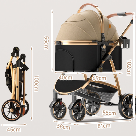 Luxury Folding Pet Stroller for Medium Dogs – Aluminum Frame
