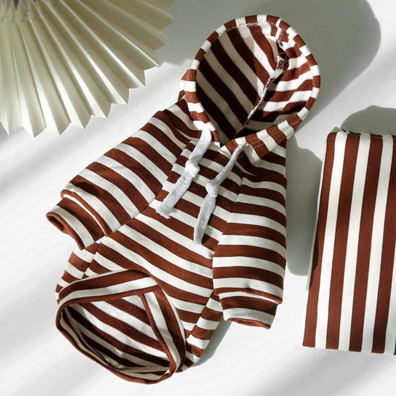 Brown and white striped dog outfit on a light background
