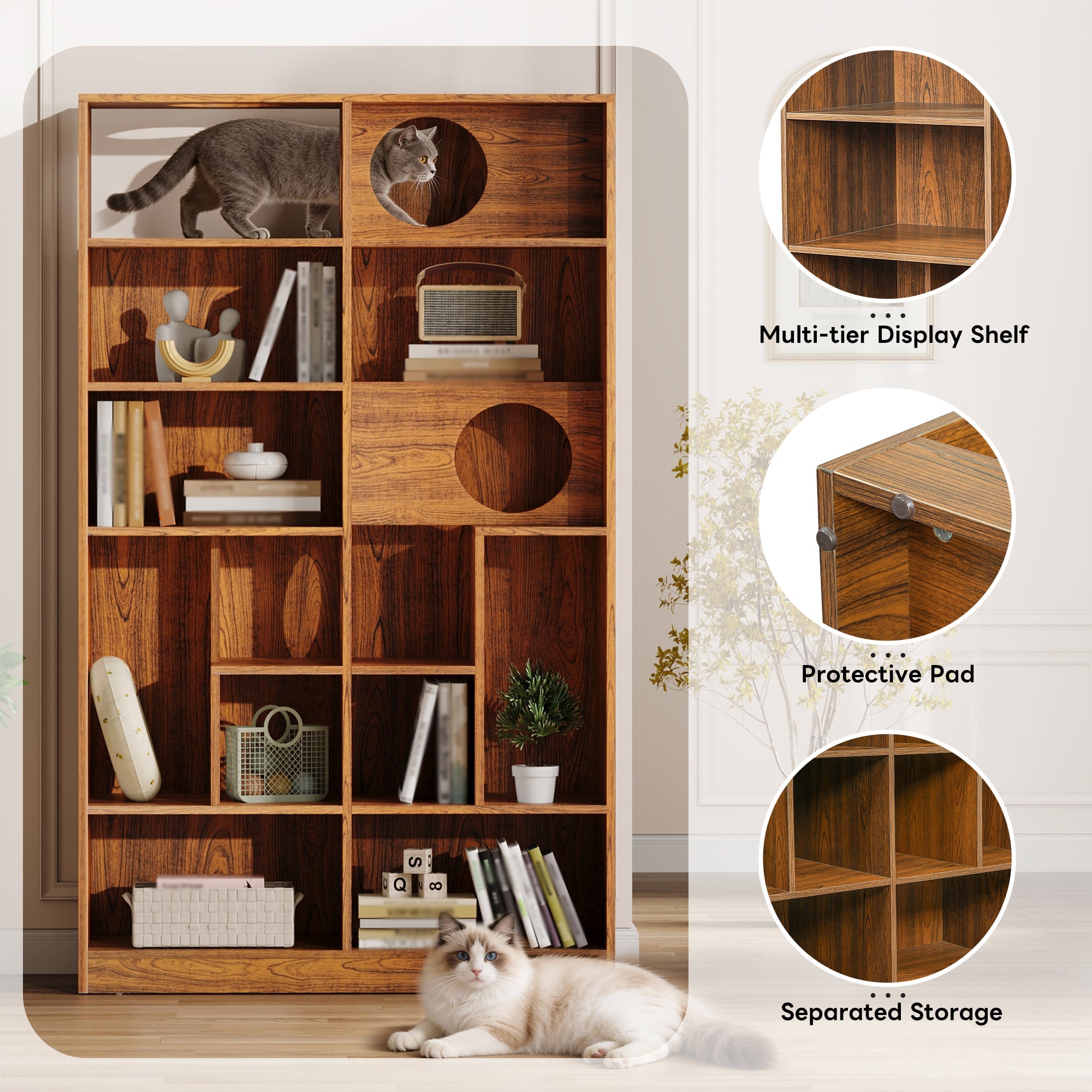 2-in-1 Cat House Bookshelf & Display Cabinet