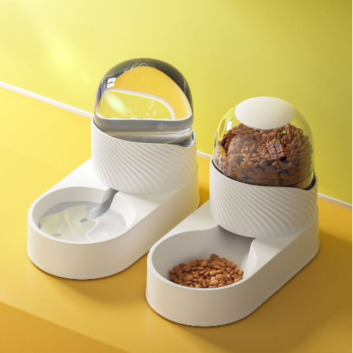 2-Piece Cat Food & Water Bowl Set with Bubble Dispenser (2L)