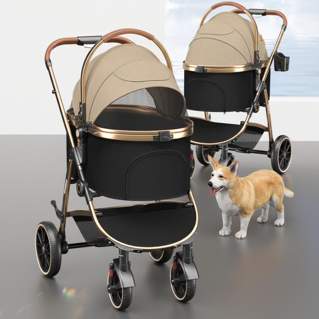 Luxury Folding Pet Stroller for Medium Dogs – Aluminum Frame