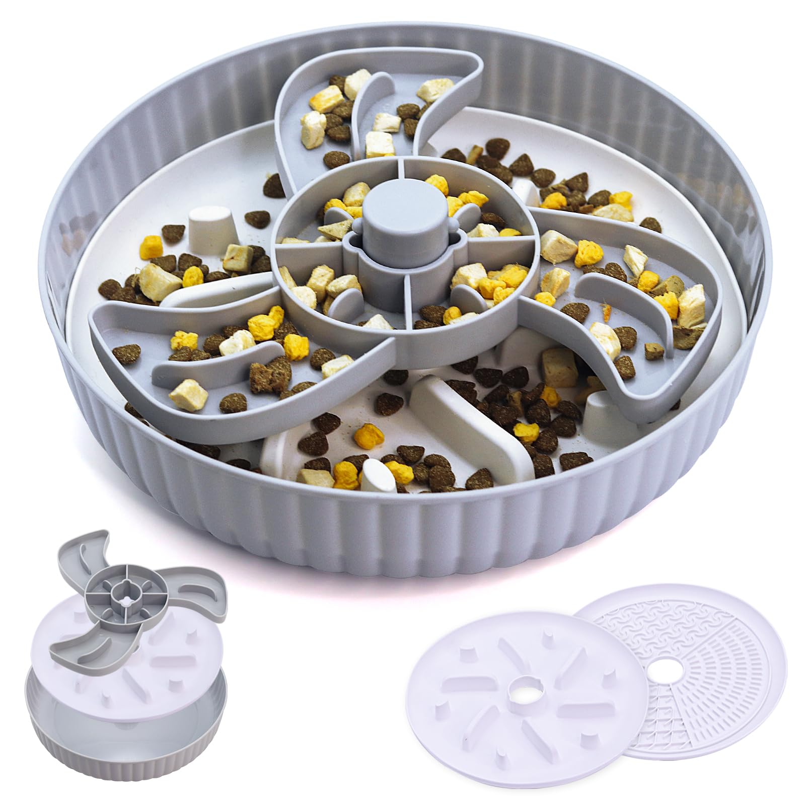 Pet puzzle toy with food inside on a white background